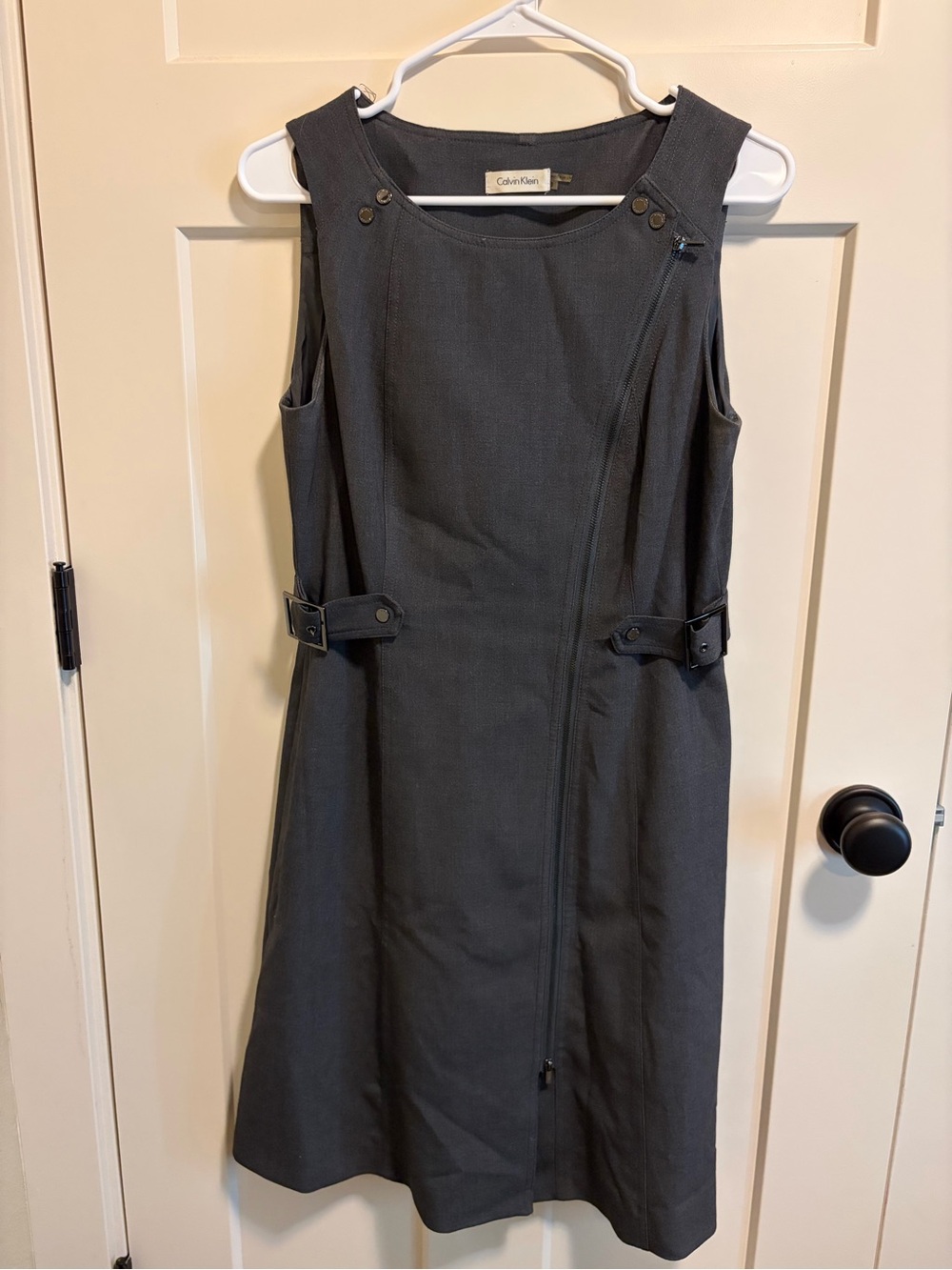 Calvin Klein charcoal gray sleeveless midi sheath dress